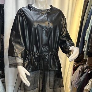 Verda Black Women's Jacket faux leather with Sheer Details